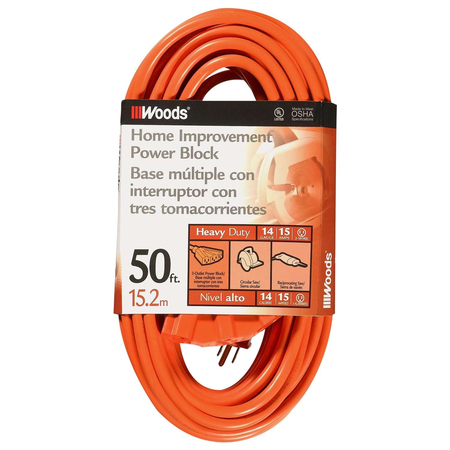 12ft Length Used With Drop Down Power Switch TPI Corporation RS-12-EC Industrial Extension Cord 